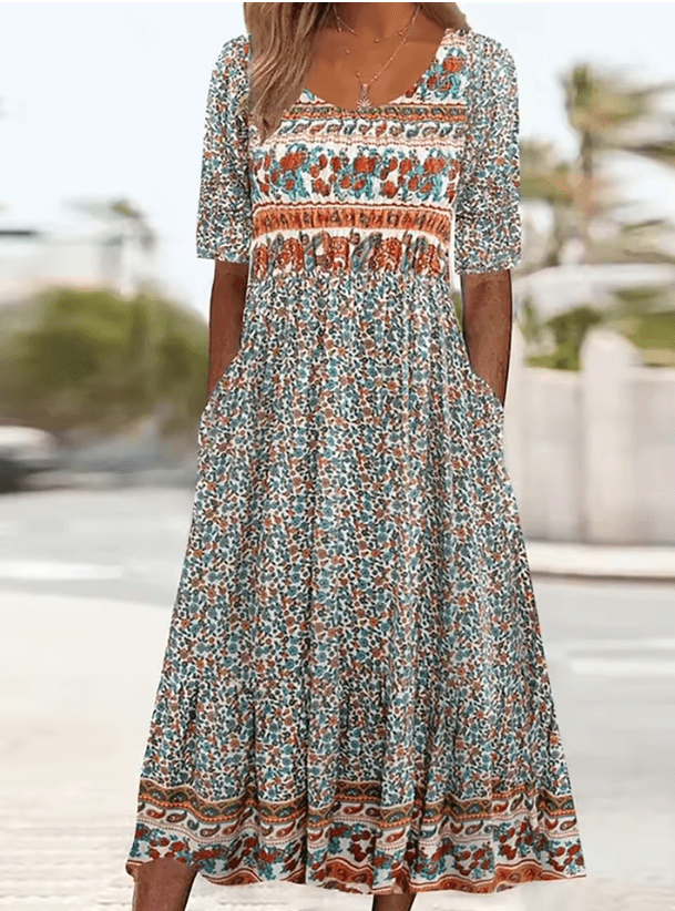 Summer Breeze Bohemian Maxi Dress With Short Sleeves 5