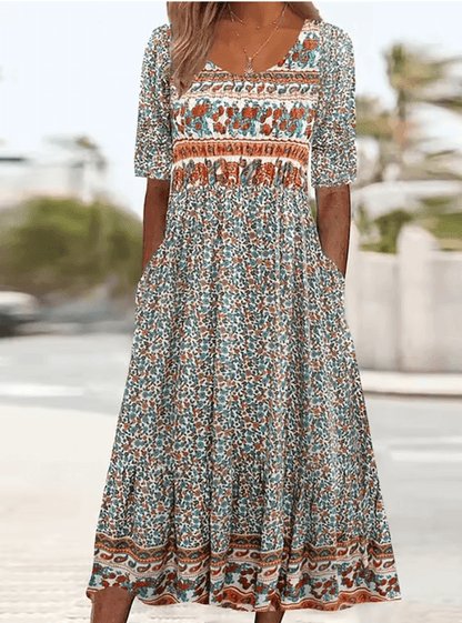 Summer Breeze Bohemian Maxi Dress With Short Sleeves 5