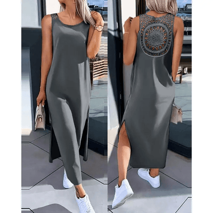 Summer Sleeveless Casual Midi Dress With Side Slit 2
