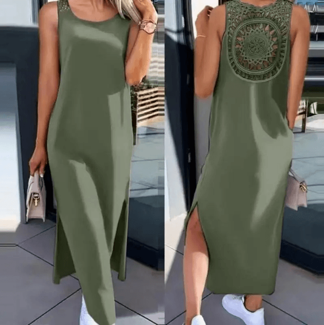 Summer Sleeveless Casual Midi Dress With Side Slit 3