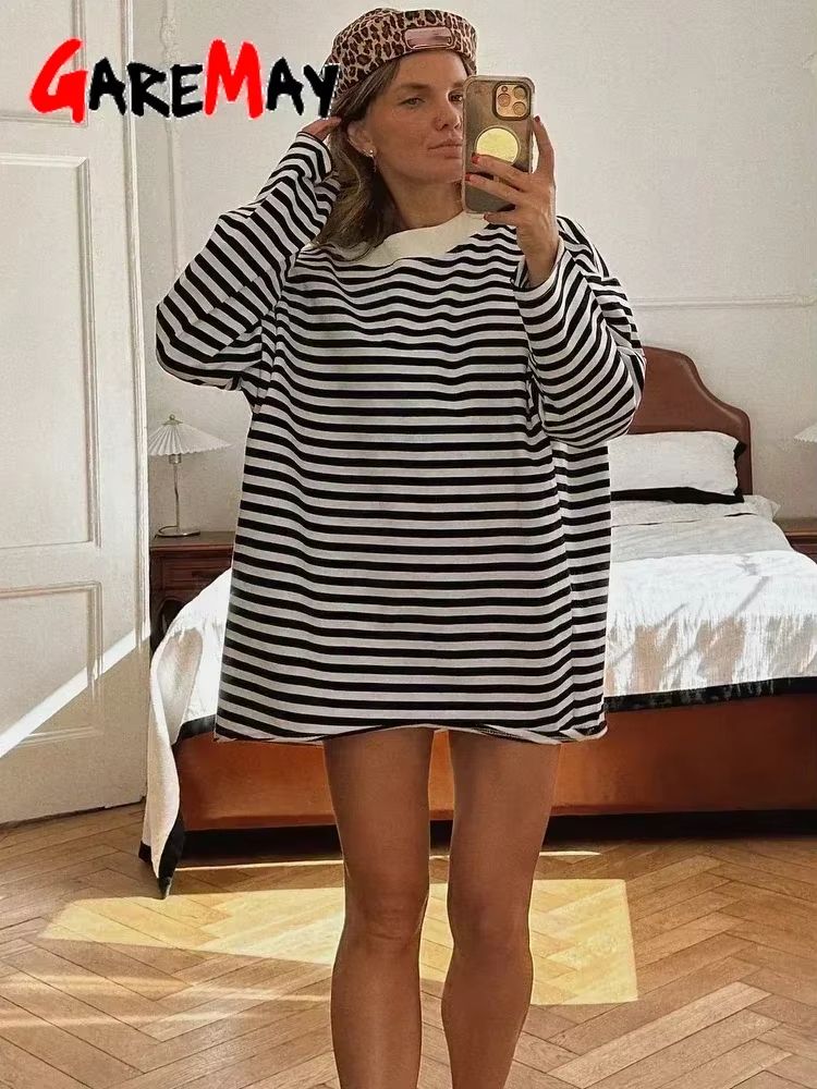 WomenS Oversized Striped TShirt  95 Cotton Long Sleeve Vintage Casual Top 1