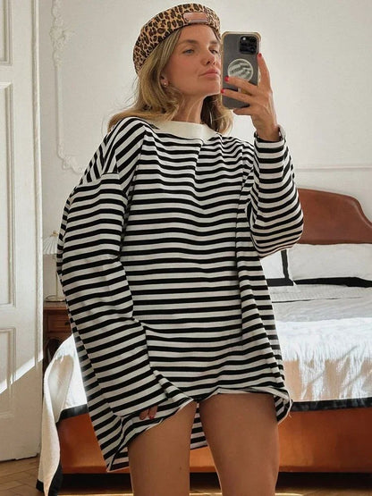 WomenS Oversized Striped TShirt  95 Cotton Long Sleeve Vintage Casual Top 9