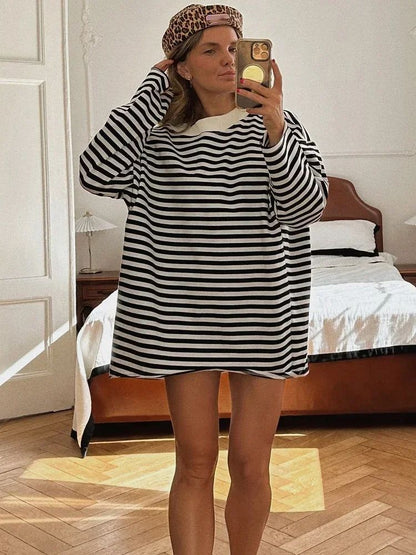 WomenS Oversized Striped TShirt  95 Cotton Long Sleeve Vintage Casual Top 11