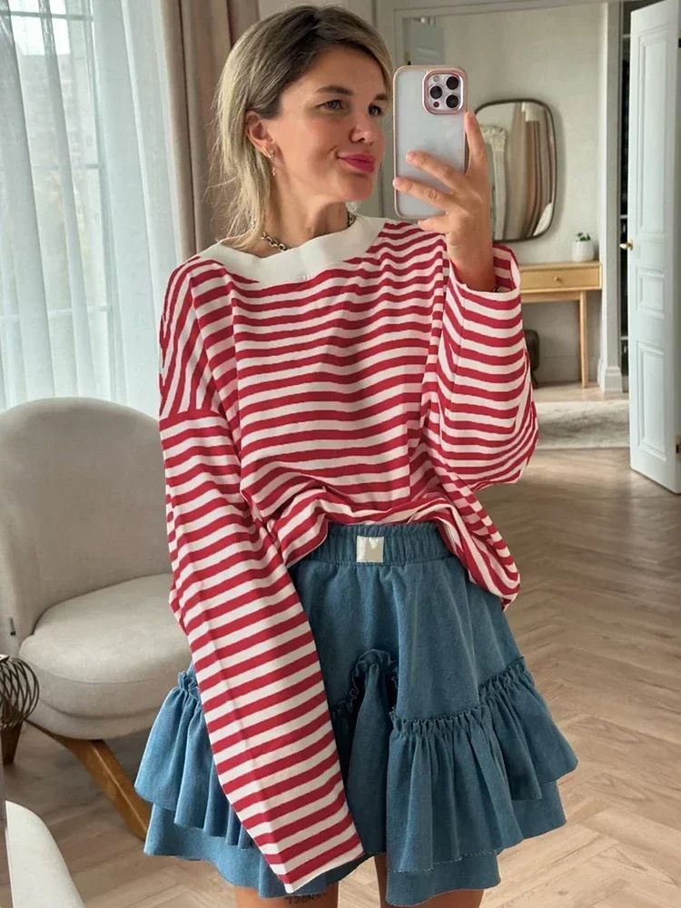 WomenS Oversized Striped TShirt  95 Cotton Long Sleeve Vintage Casual Top 12