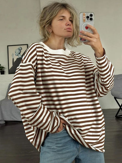 WomenS Oversized Striped TShirt  95 Cotton Long Sleeve Vintage Casual Top 7
