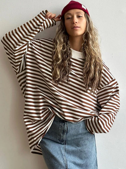WomenS Oversized Striped TShirt  95 Cotton Long Sleeve Vintage Casual Top 8