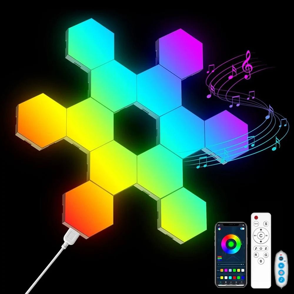 Modular RGB LED Hexagon Wall Light Panels with App and Music Sync