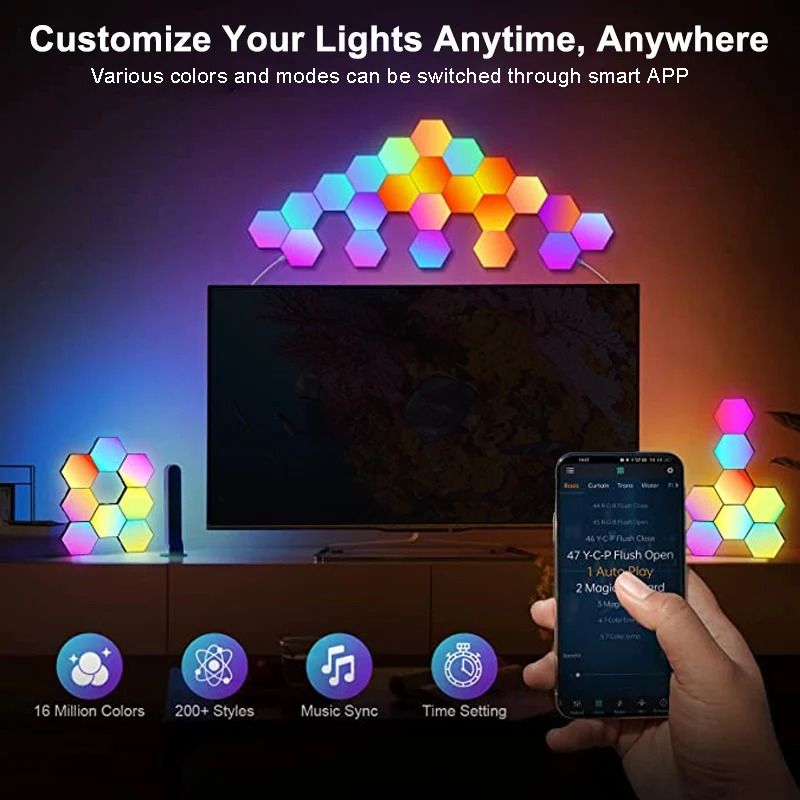 Modular RGB LED Hexagon Wall Light Panels With App And Music Sync 2