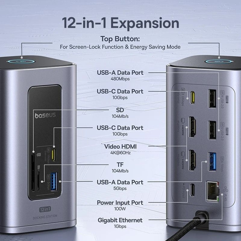 Versatile 12 In 1 USB C Docking Station With Dual 4K Display And Ethernet 3
