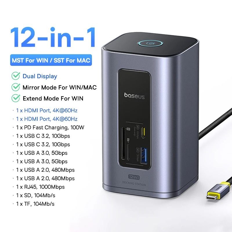 Versatile 12 In 1 USB C Docking Station With Dual 4K Display And Ethernet 6