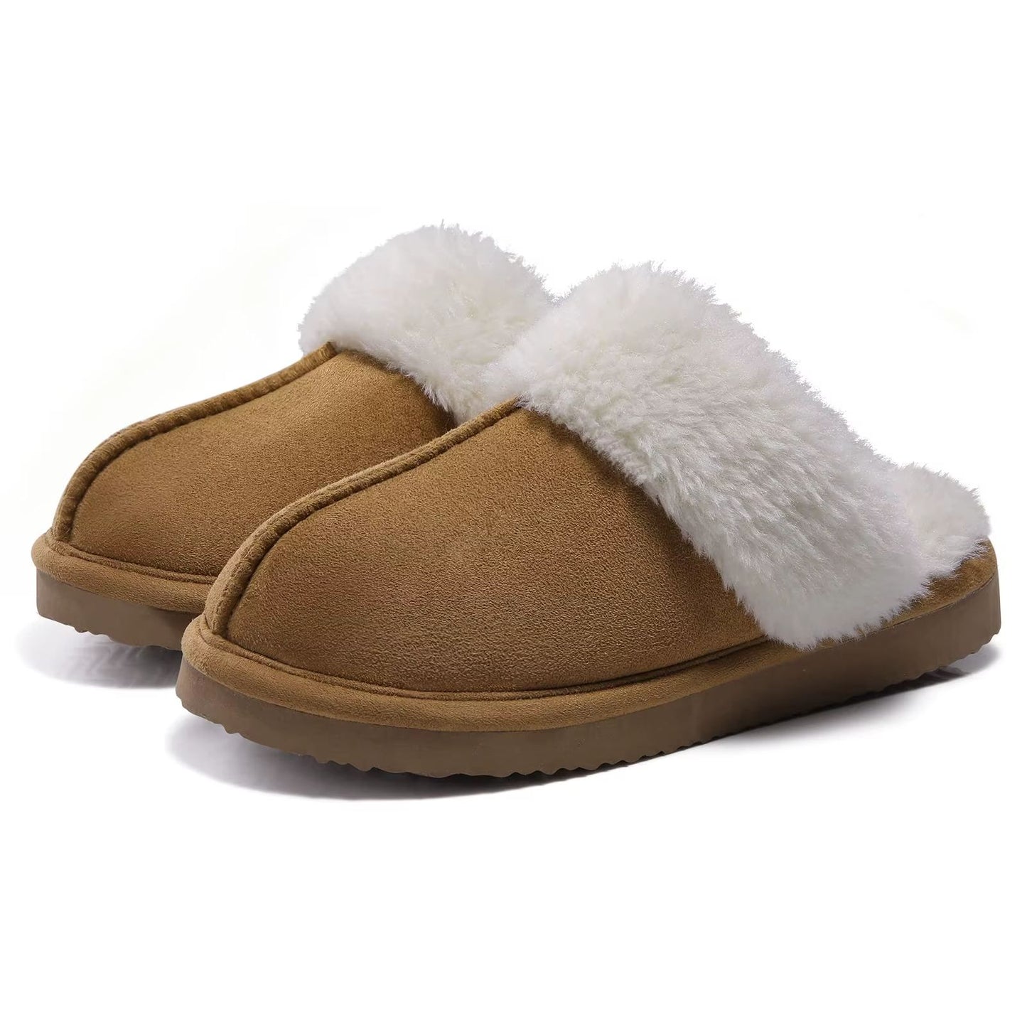 Winter Fuzzy Women Slippers Indoor Outdoor Soft Fluffy Suede House Shoes with Antiskid Sole