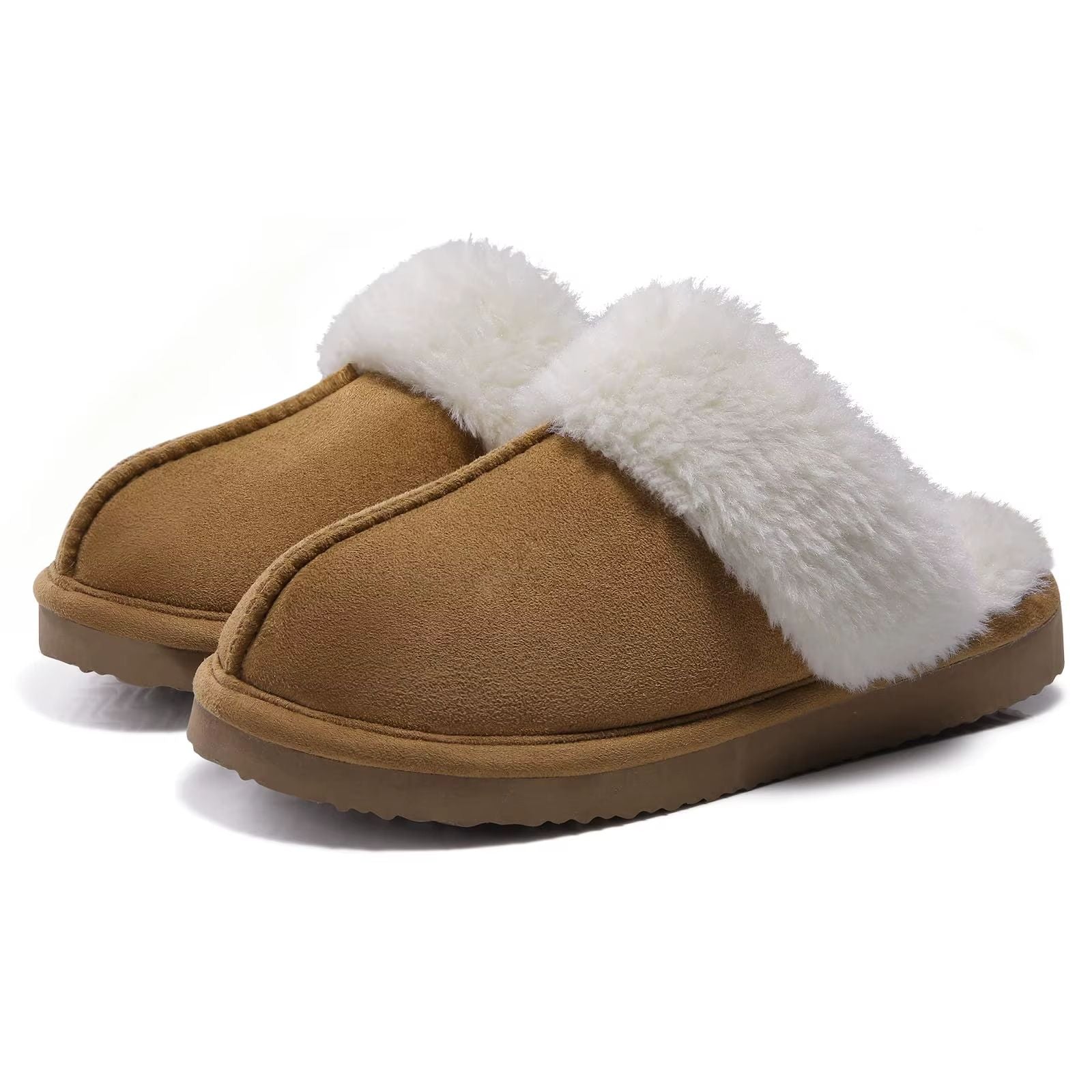 Winter Fuzzy Women Slippers Indoor Outdoor Soft Fluffy Suede House Shoes with Antiskid Sole