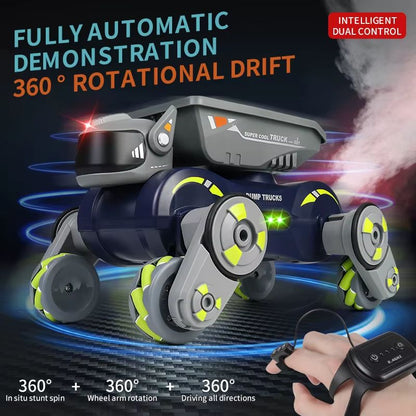 RC Stunt Car 8 Wheel Robot Dog Remote Control Toy With Lights Spray And Gesture Sensing 2