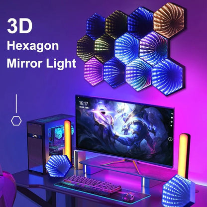 Interactive RGB Mirror Tunnel Ambient Desk Lamp with Music Sync
