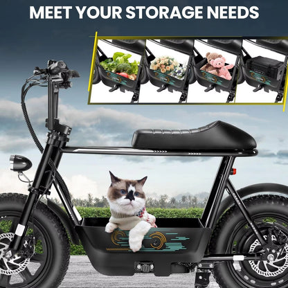 819W AllTerrain Electric Scooter With Seat  Fat Tire Commuter Ebike For Adults  Teens With Carry Ba 1
