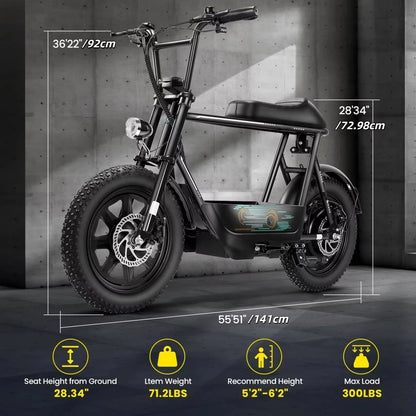 819W AllTerrain Electric Scooter With Seat  Fat Tire Commuter Ebike For Adults  Teens With Carry Ba 3