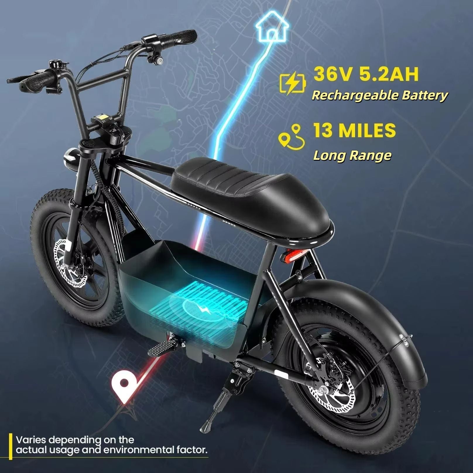 819W AllTerrain Electric Scooter With Seat  Fat Tire Commuter Ebike For Adults  Teens With Carry Ba 4