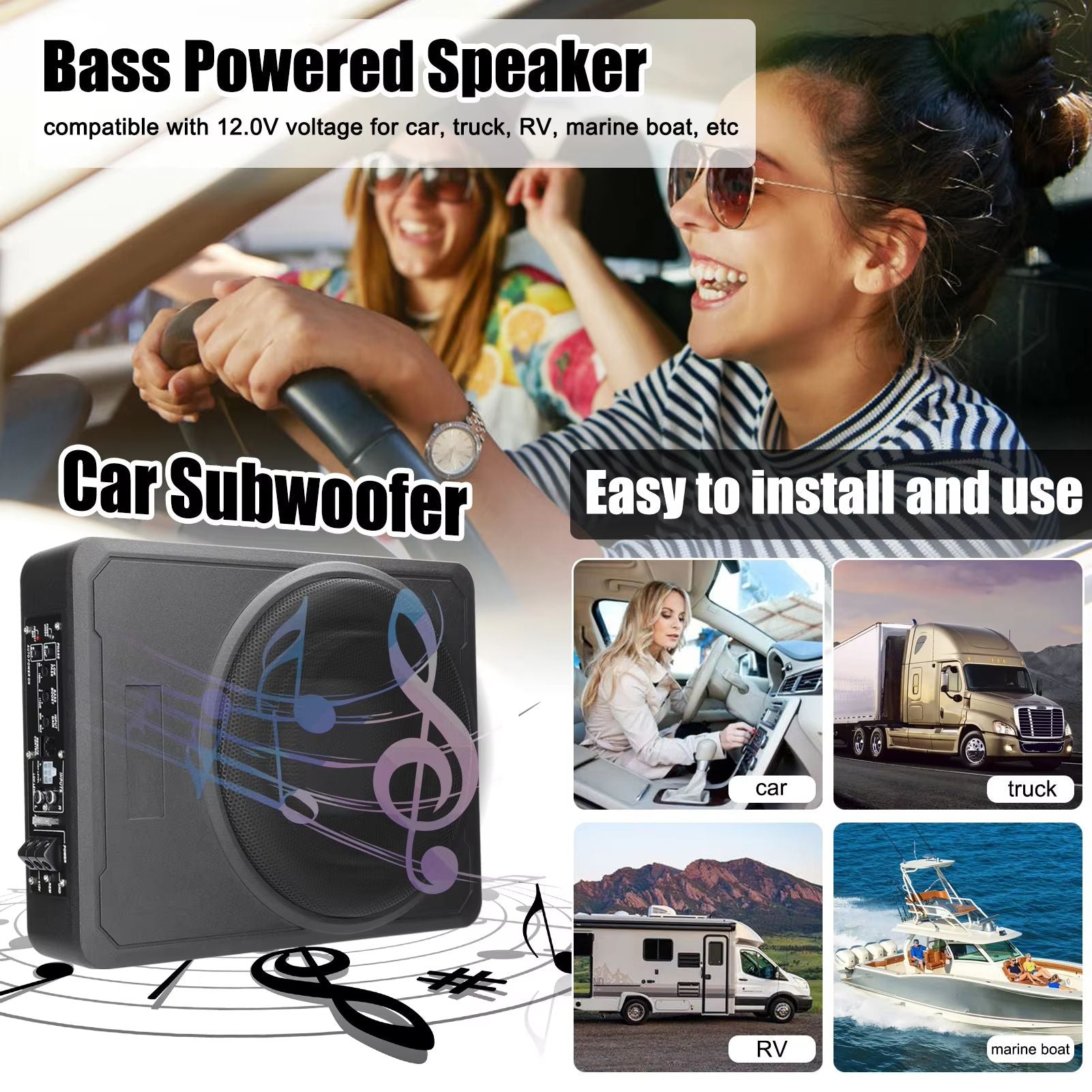 800W Slim Car Subwoofer With BuiltIn Amplifier  Underseat Bass Box Speaker For Cars Trucks  Boats 1