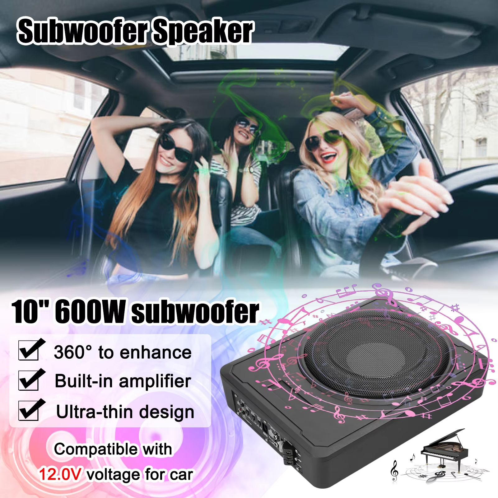 800W Slim Car Subwoofer With BuiltIn Amplifier  Underseat Bass Box Speaker For Cars Trucks  Boats 2