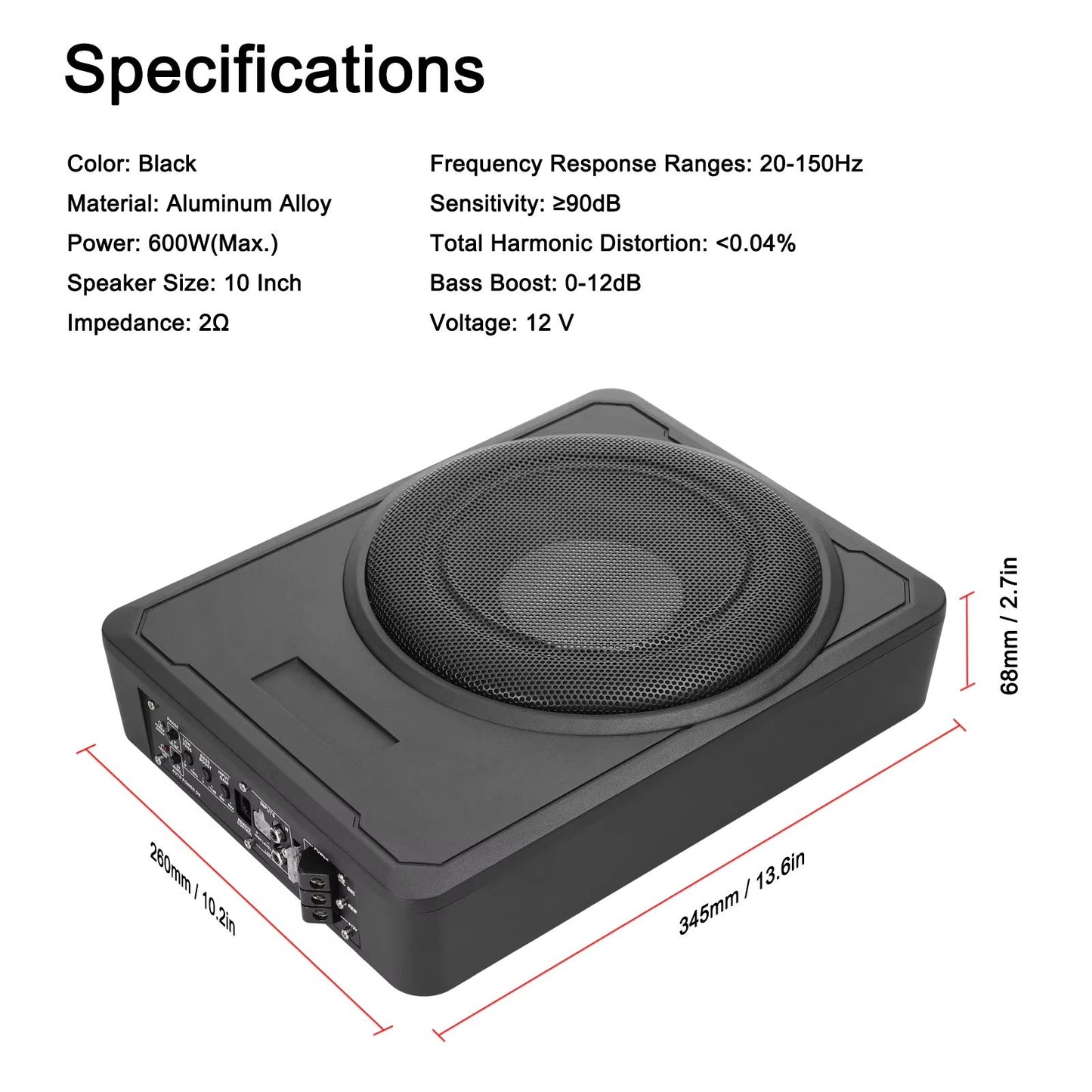 800W Slim Car Subwoofer With BuiltIn Amplifier  Underseat Bass Box Speaker For Cars Trucks  Boats 5