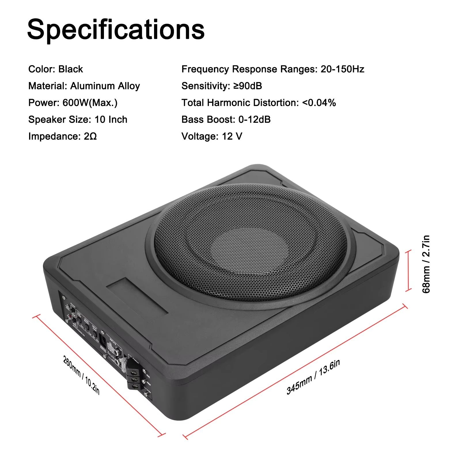 800W Slim Car Subwoofer With BuiltIn Amplifier  Underseat Bass Box Speaker For Cars Trucks  Boats 5