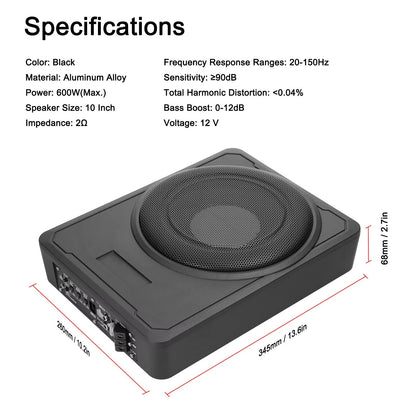 800W Slim Car Subwoofer With BuiltIn Amplifier  Underseat Bass Box Speaker For Cars Trucks  Boats 5