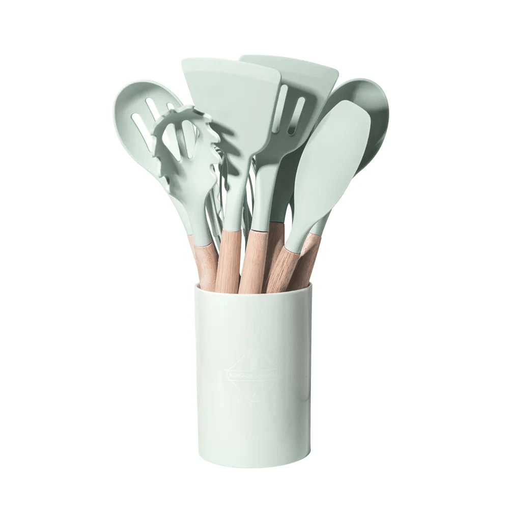 NonStick Silicone Cooking Utensils Set Wooden Handle Spatula  Spoon HeatResistant Kitchen Tools Mul 9