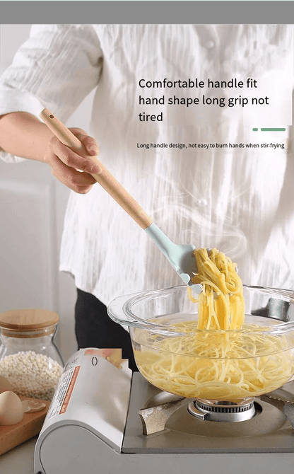 NonStick Silicone Cooking Utensils Set Wooden Handle Spatula  Spoon HeatResistant Kitchen Tools Mul 7