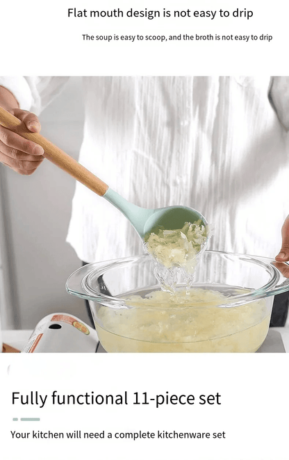 NonStick Silicone Cooking Utensils Set Wooden Handle Spatula  Spoon HeatResistant Kitchen Tools Mul 5