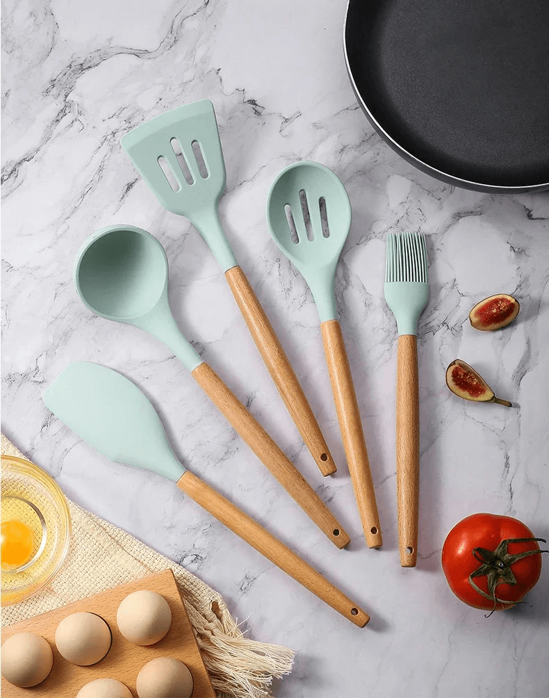 NonStick Silicone Cooking Utensils Set Wooden Handle Spatula  Spoon HeatResistant Kitchen Tools Mul 3