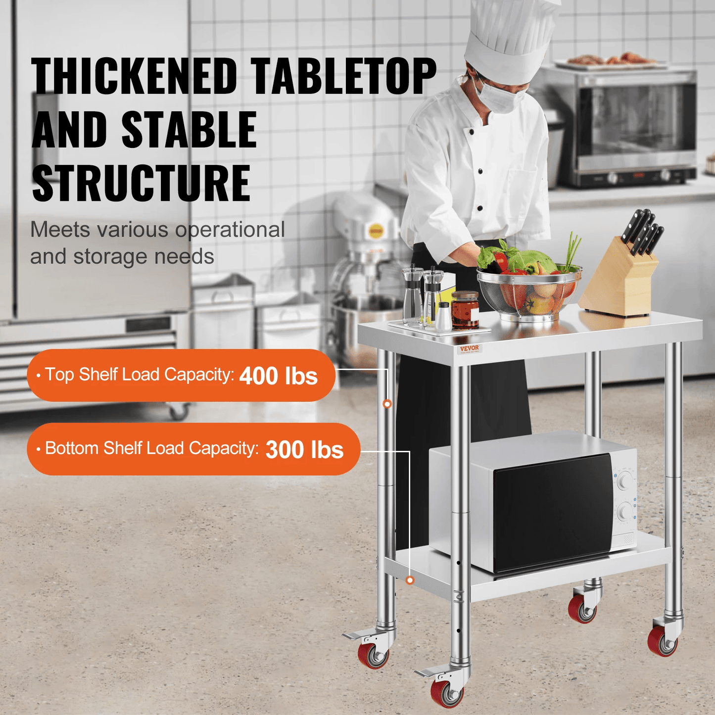 Stainless Steel Work Bench Table HeavyDuty Kitchen Worktable With Wheels For Commercial  Home Use 1