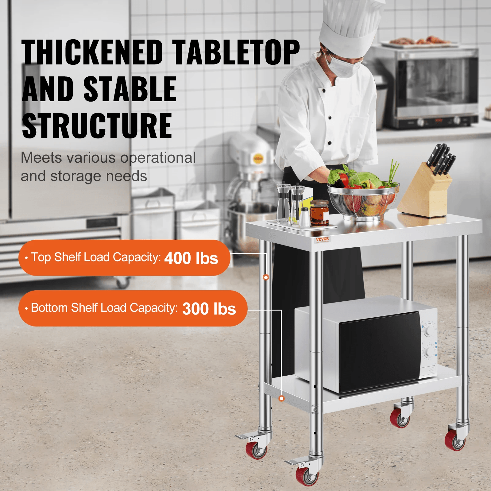 Stainless Steel Work Bench Table HeavyDuty Kitchen Worktable With Wheels For Commercial  Home Use 1