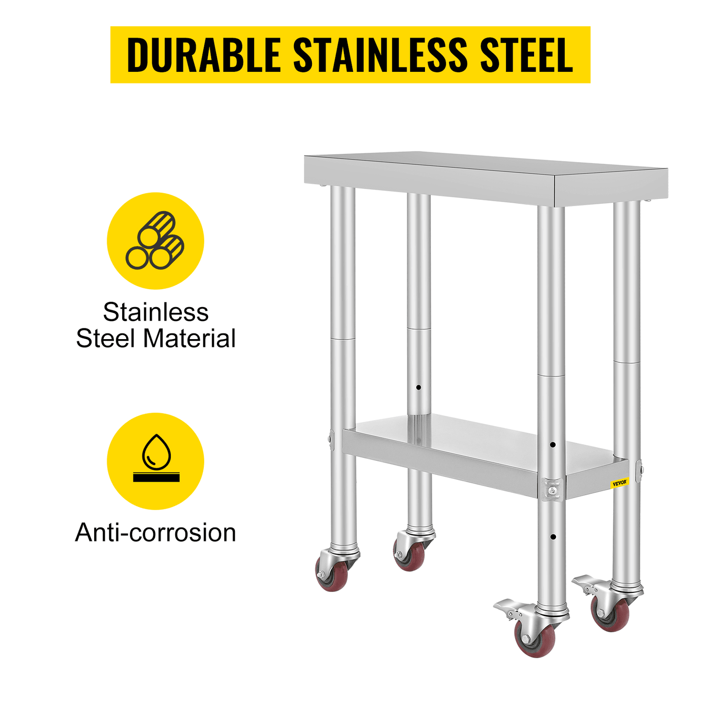 Stainless Steel Work Bench Table HeavyDuty Kitchen Worktable With Wheels For Commercial  Home Use 4