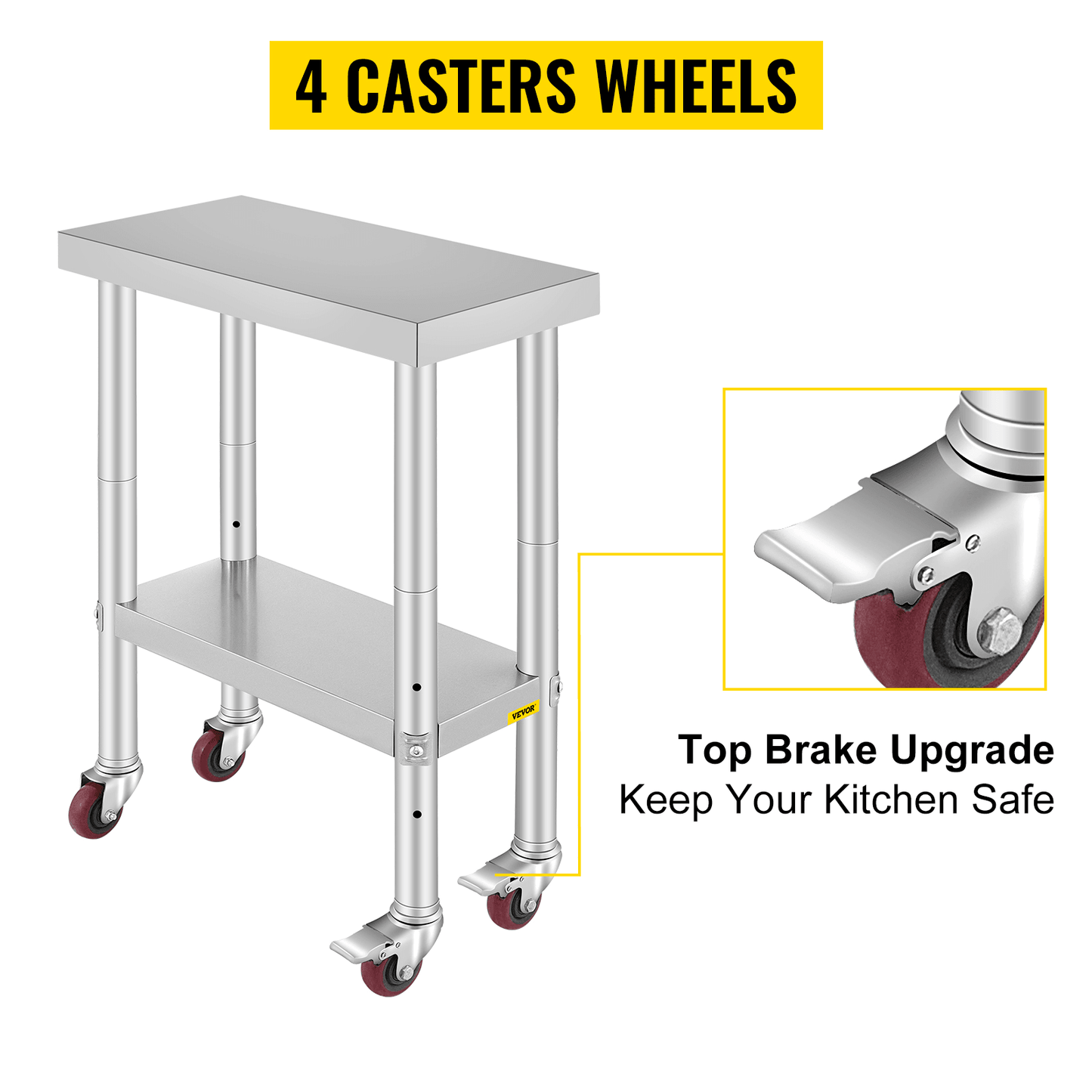 Stainless Steel Work Bench Table HeavyDuty Kitchen Worktable With Wheels For Commercial  Home Use 7