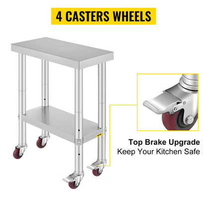 Stainless Steel Work Bench Table HeavyDuty Kitchen Worktable With Wheels For Commercial  Home Use 7