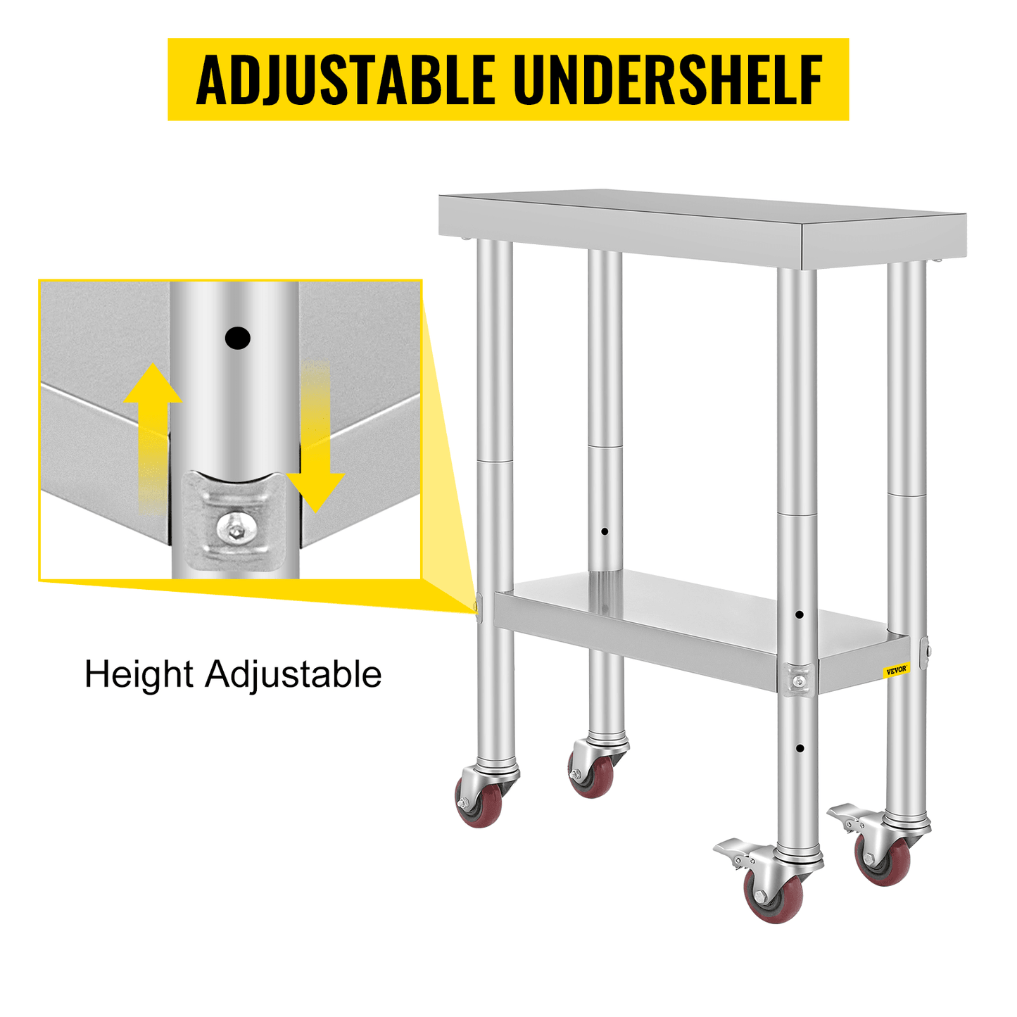 Stainless Steel Work Bench Table HeavyDuty Kitchen Worktable With Wheels For Commercial  Home Use 8