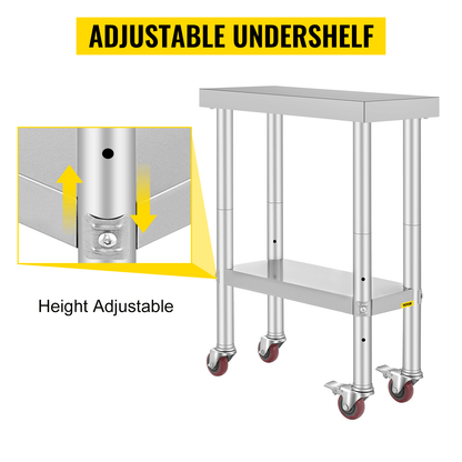 Stainless Steel Work Bench Table HeavyDuty Kitchen Worktable With Wheels For Commercial  Home Use 8