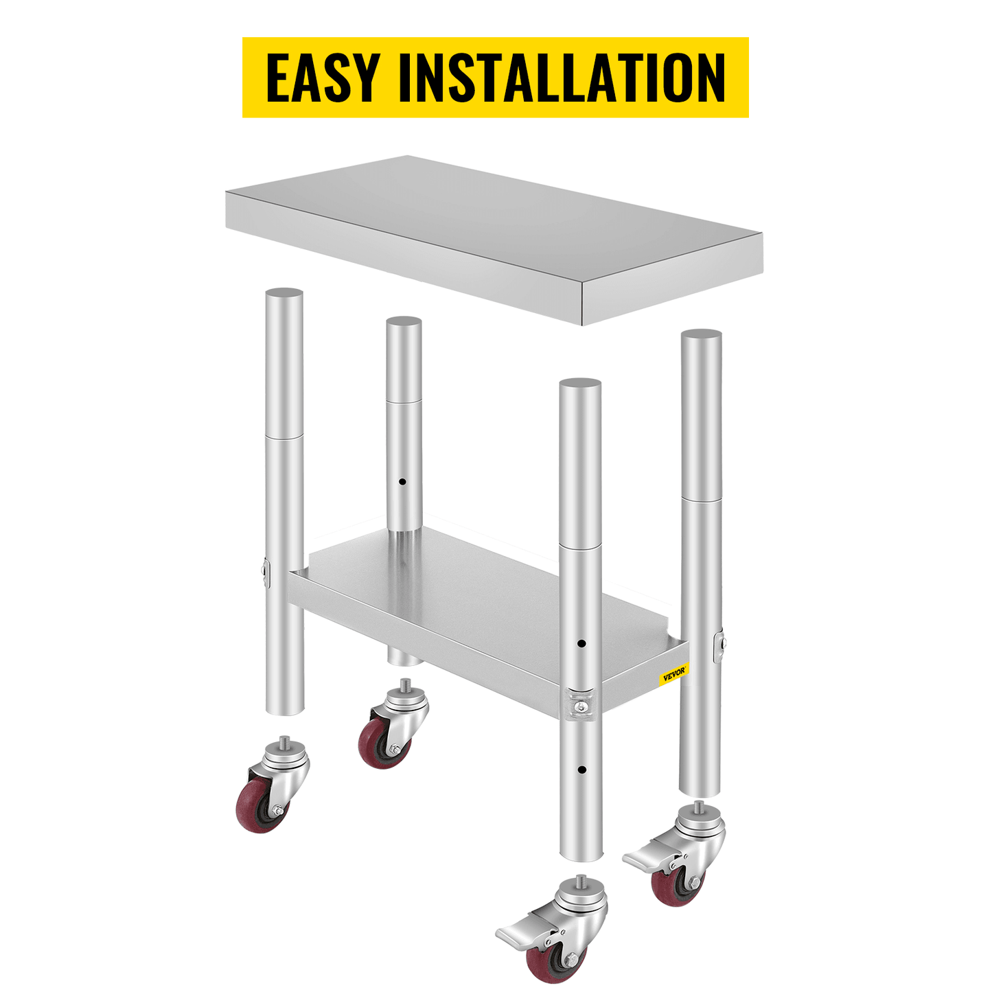 Stainless Steel Work Bench Table HeavyDuty Kitchen Worktable With Wheels For Commercial  Home Use 9
