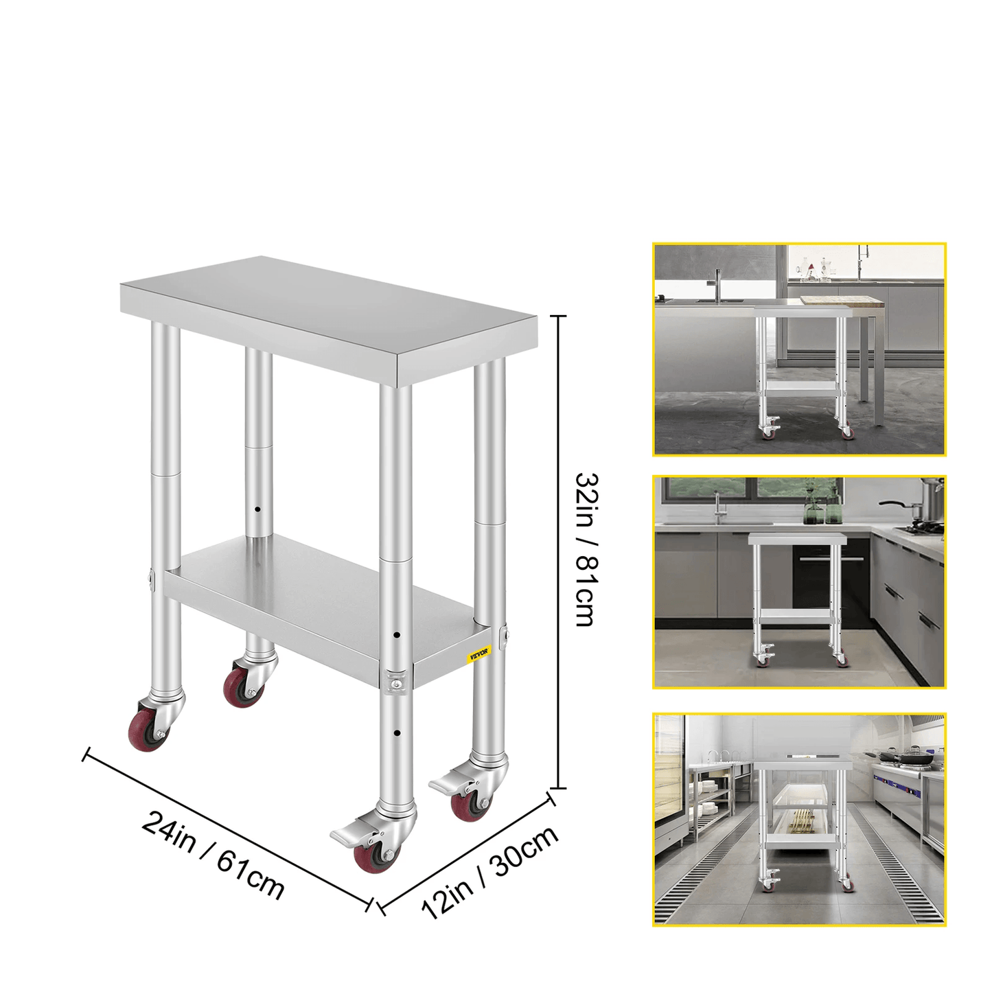 Stainless Steel Work Bench Table HeavyDuty Kitchen Worktable With Wheels For Commercial  Home Use 10