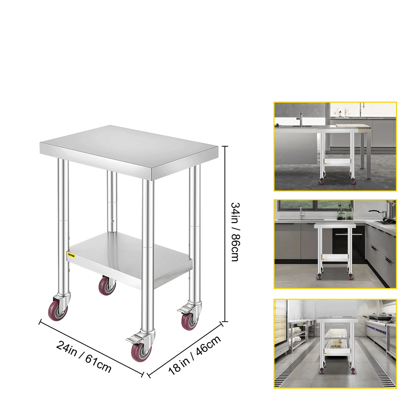 Stainless Steel Work Bench Table HeavyDuty Kitchen Worktable With Wheels For Commercial  Home Use 11
