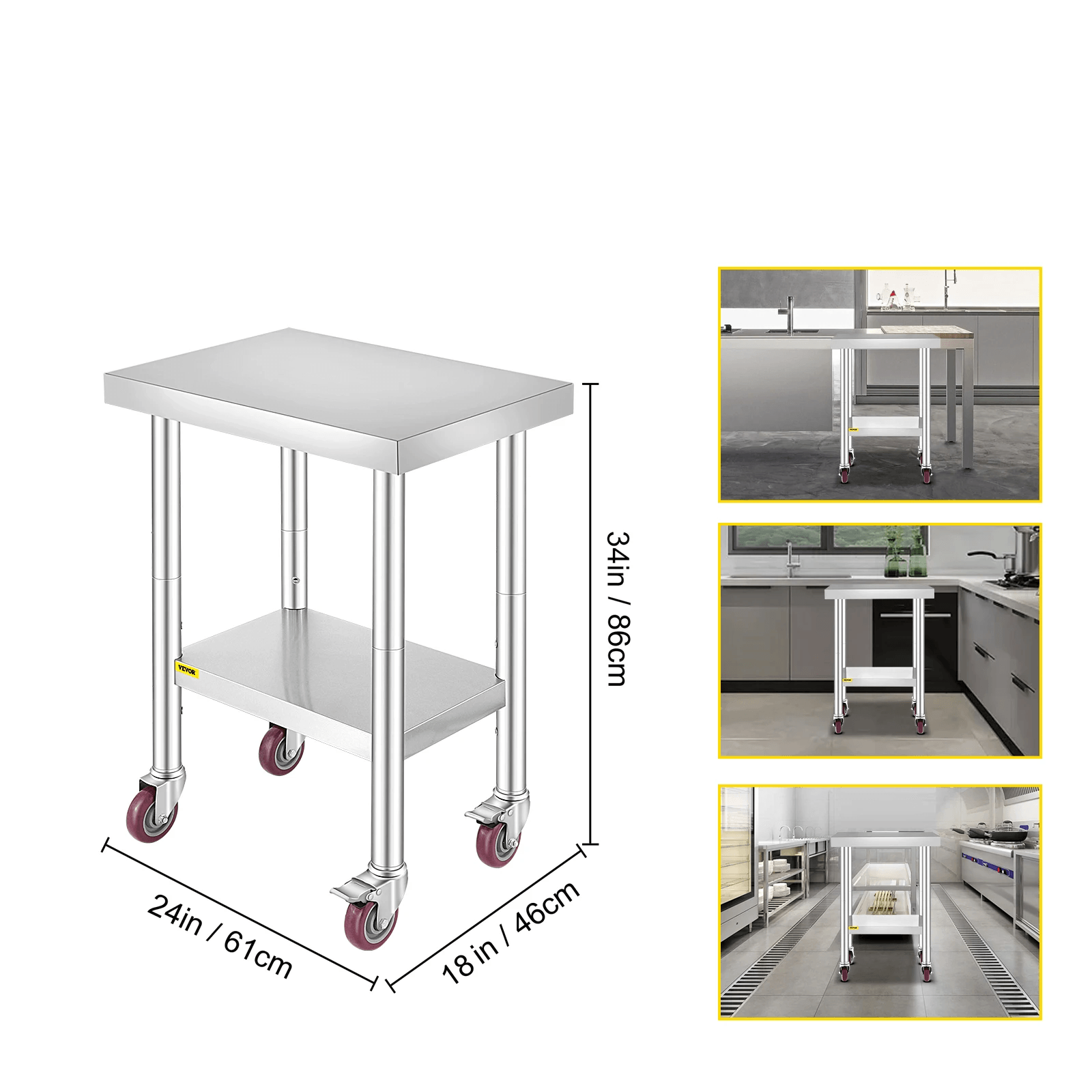 Stainless Steel Work Bench Table HeavyDuty Kitchen Worktable With Wheels For Commercial  Home Use 11