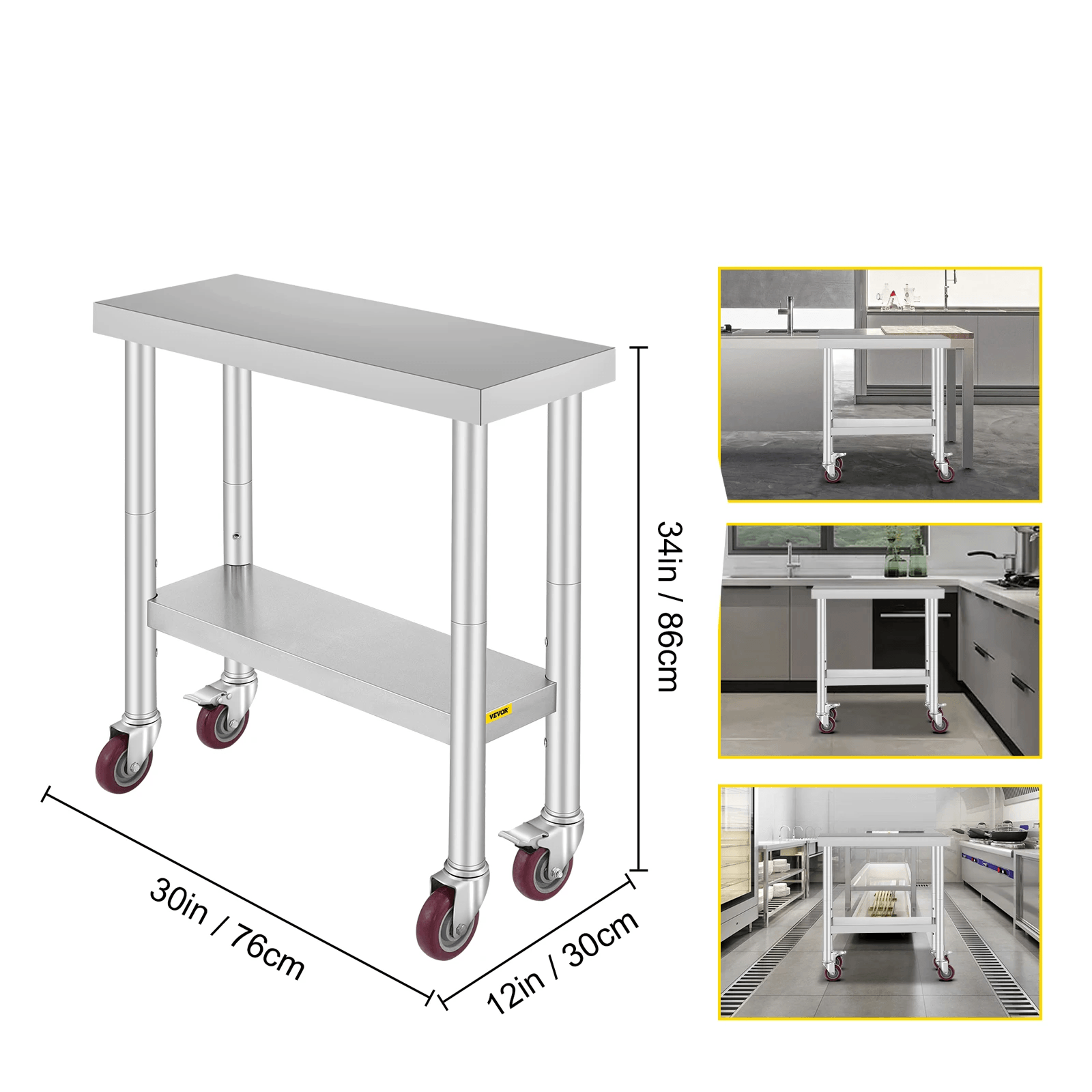 Stainless Steel Work Bench Table HeavyDuty Kitchen Worktable With Wheels For Commercial  Home Use 12