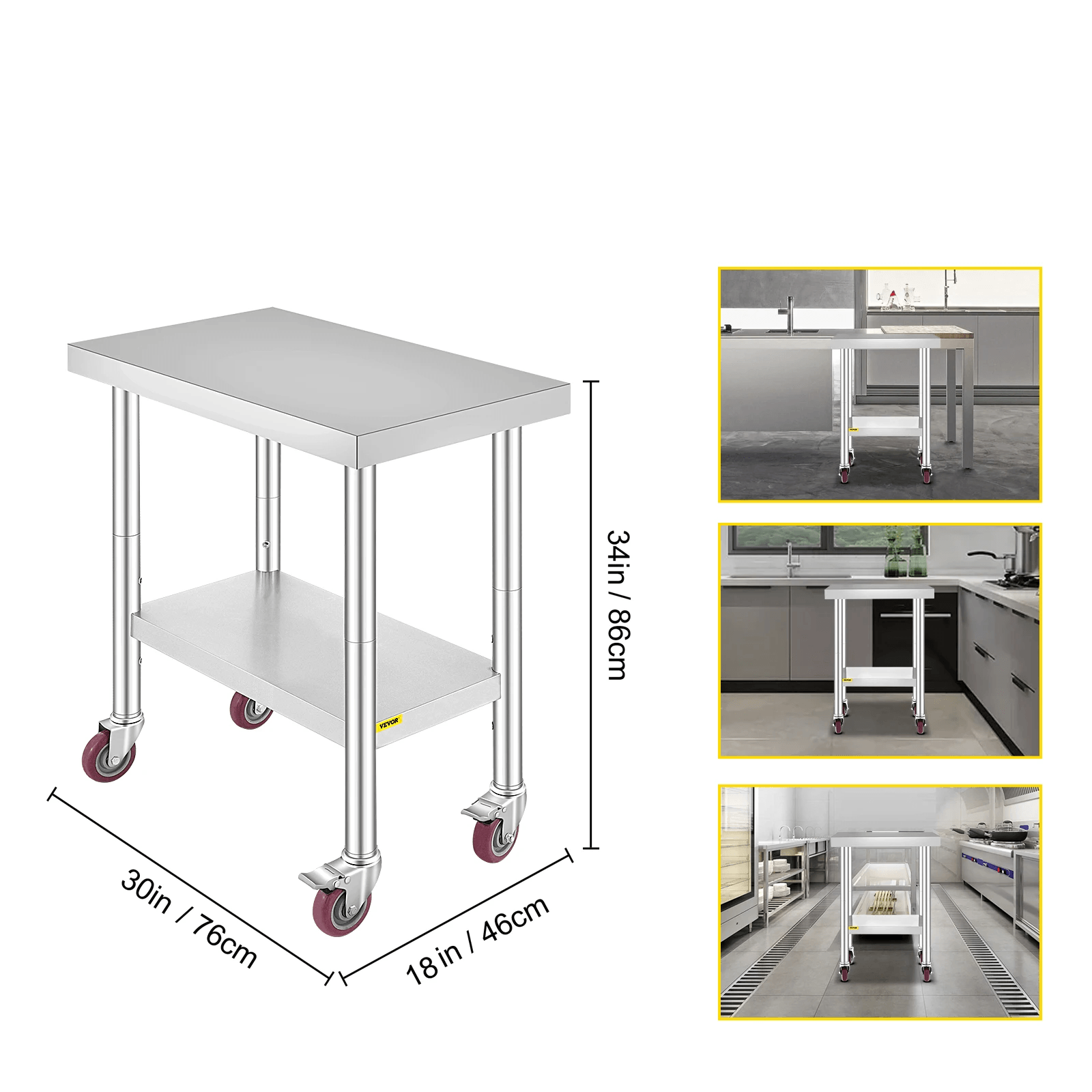 Stainless Steel Work Bench Table HeavyDuty Kitchen Worktable With Wheels For Commercial  Home Use 13