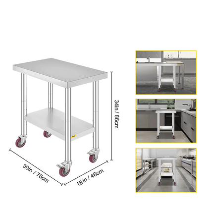 Stainless Steel Work Bench Table HeavyDuty Kitchen Worktable With Wheels For Commercial  Home Use 13