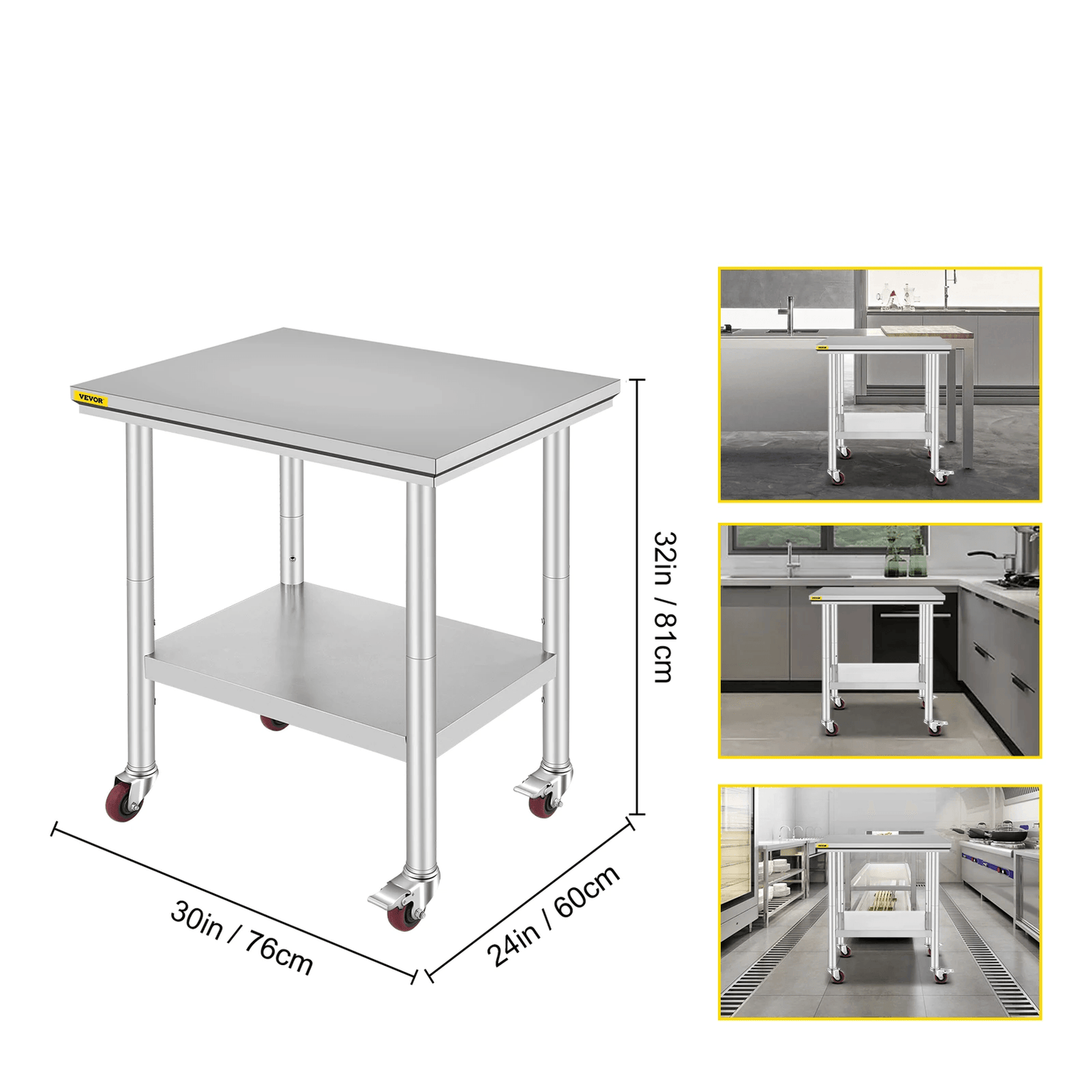 Stainless Steel Work Bench Table HeavyDuty Kitchen Worktable With Wheels For Commercial  Home Use 14