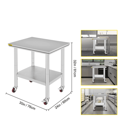 Stainless Steel Work Bench Table HeavyDuty Kitchen Worktable With Wheels For Commercial  Home Use 14