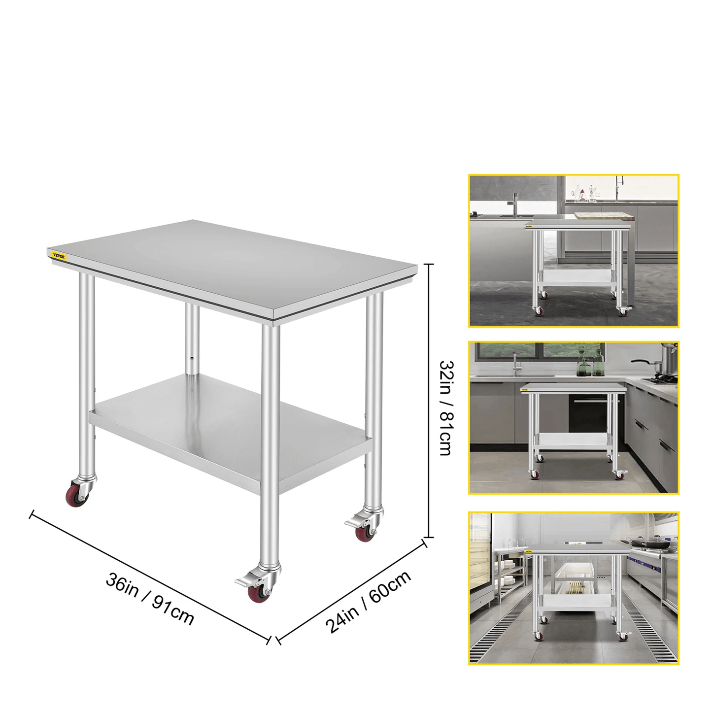 Stainless Steel Work Bench Table HeavyDuty Kitchen Worktable With Wheels For Commercial  Home Use 15