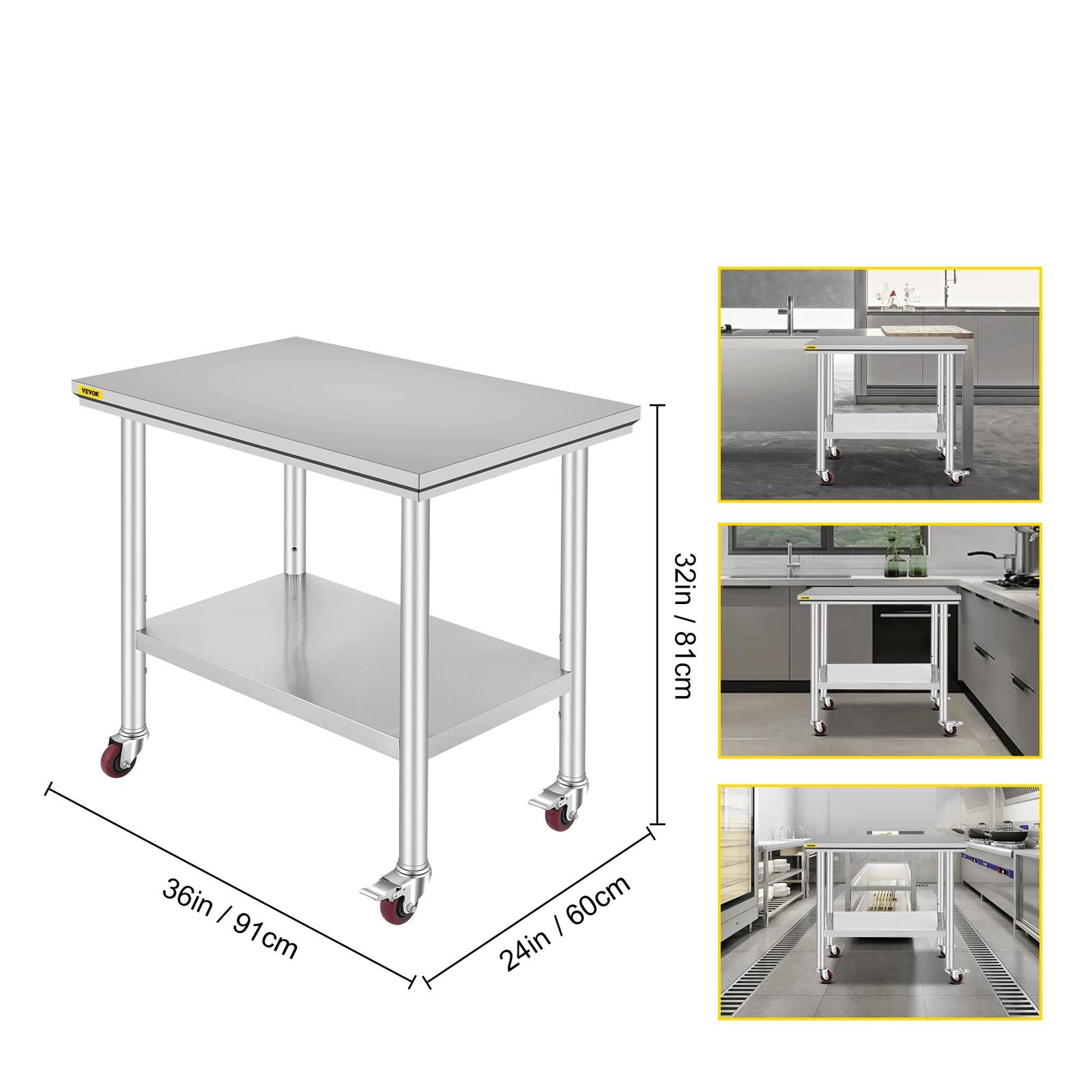 Stainless Steel Work Bench Table HeavyDuty Kitchen Worktable With Wheels For Commercial  Home Use 15