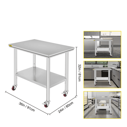 Stainless Steel Work Bench Table HeavyDuty Kitchen Worktable With Wheels For Commercial  Home Use 15