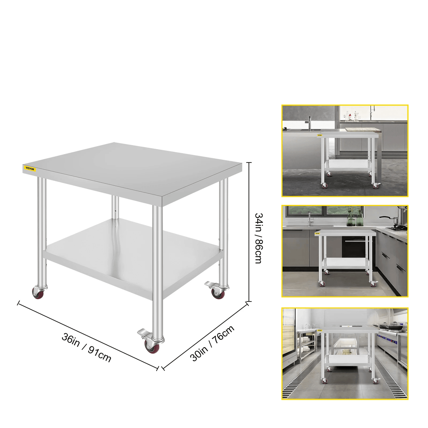 Stainless Steel Work Bench Table HeavyDuty Kitchen Worktable With Wheels For Commercial  Home Use 16